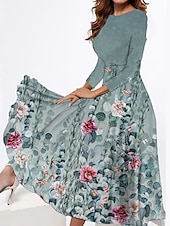 ieftine Rochii florale elegante-Pentru femei Rochie cu Volane Rochii Midi Niveluri Dată Elegant Epocă Stil Nautic Manșon Lung Albastru piscină Trifoi Gri Culoare