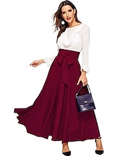abordables Jupes-Femme Balançoire Jupes de travail Jupe longue Elégant Mode Décontractées Maxi Jupes Couleur Pleine Plissé Plein Air Sortie Noir Jaune Rose Claire Vin Toutes les Saisons Mélange de Coton