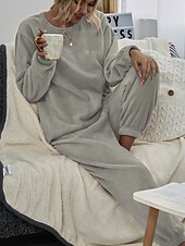 cheap Women&#039;s Sleepwear-Women&#039;s Pink Fleece Pajamas Nighty Pjs Sets 2 Pieces Pure Color Sport Simple Comfort Party Home Street Warm Gift Long Sleeve Hoodie Pant Elastic Waistband Winter Fall Home Outfits