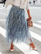 levne Jednoduché sukně-dámské swingové pracovní sukně tutu midi sukně plisované tyl jednobarevné kancelář / kariéra ulice podzim / podzim elegantní vintage móda černá růžová béžová šedá