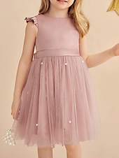 economico Abiti da damigella-Abito da cerimonia A-Line Lunghezza ginocchio Abito per ragazza di fiori Prima comunione Ragazze Abito prom carino in satin con Fiocco/i Tutu Fit 3-16 anni fai colpo