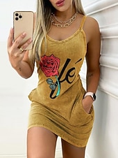 billiga Vit klänning-Dam Mini klänning Vardagsklänning Bodycon Sheath Dress Slipklänning Mode Dagligen Utomhus Semester Smal Bokstav Reste sig Ärmlös Smala axelband Blå Guld Sommar Vår