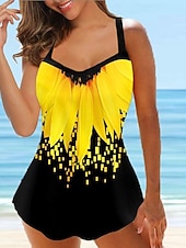 cheap Swimdresses-Women's Plus Size Swimwear Tankini 2 Piece Swim Dress Swimsuit 2 Piece Summer Floral Strap Sleeveless Bathing Suits