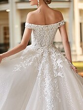 cheap Formal Wedding Dresses-Engagement Formal Wedding Dresses Two Piece Off Shoulder Cap Sleeve Court Train Satin Bridal Gowns With Beading Appliques 2025
