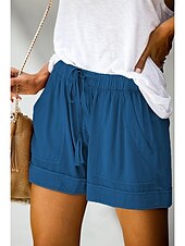 baratos Shorts de linho de algodão-Mulheres Normal Shorts inspirados em linho Calção Moda Básico Casual Curto Cintura Média Simples Bolsos Perna larga Folgado Leve Exterior Micro-Elástica Diário Feriado Streetwear Azul Claro Vermelho