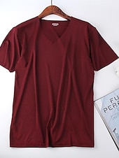 cheap Men&#039;s Casual T-shirts-Men&#039;s T Shirt Short Sleeve V Neck Summer Spring Solid / Plain Color Seamless Basic Casual Casual Daily Wine Red Black White Top Tee for Men