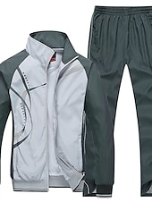 voordelige heren trainingspak en hoodie-Voor heren Trainingspak sweatsuit 2-stuks Volledige ritssluiting Straat Lente Lange mouw Opstaand waterdicht Winddicht Ademend Hardlopen Wandelen Joggen Sportkleding Sportkleding Gestreept Zwart Wit