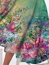abordables Art&amp;Design Robe-Robe midi femme Robe décontractée Robe d&#039;hiver Robe évasée Mode Modeste Formelle Extérieur Fête Coupe régulière Florale Manches longues Col rond Vert Printemps Automne Hiver Automnal