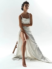 abordables Robes de bal de promo-Robes de Bal de Mariage Plage Sirène Robe Brillante Robe Invité Mariage Fête Longueur De Sol Sans Manches Col Creux Mariage d&#039;Automne Réception Tulle avec Robe Mascarade Ruched