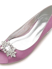 cheap Mother of Bride/Groom-Women's Navy Blue Peep-Toe Flats with Rhinestone Embellishments – Elegant Satin Shoes for Weddings, Parties, and Formal Events