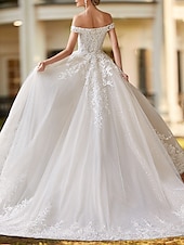cheap Formal Wedding Dresses-Engagement Formal Wedding Dresses Two Piece Off Shoulder Cap Sleeve Court Train Satin Bridal Gowns With Beading Appliques 2025