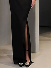 economico Lunghezza del pavimento-Abito per la madre della sposa a sirena Formale Ospite di matrimonio Elegante Alto Spaccato Collo a V Lunghezza del pavimento Tessuto elasticizzato Maniche lunghe con Davanti spaccato Blocco di