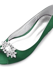 cheap Mother of Bride/Groom-Women's Navy Blue Peep-Toe Flats with Rhinestone Embellishments – Elegant Satin Shoes for Weddings, Parties, and Formal Events