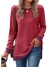 お買い得  プレーンTシャツ-女性用 Tシャツ カラーブロック ベーシック 長袖 パフスリーブ ラウンドネック レギュラートップス バレンタイン 日常 プリント ブラック アーミーグリーン ルビーレッド ライトブラウン ブルー 秋冬