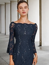 cheap Tea Length-Sheath Mother of the Bride Dress Wedding Guest Elegant Vintage Jewel Neck Tea Length Lace 3/4 Length Sleeve with Sequin 2025 free custom size