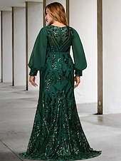 olcso Padlóhossz-Hableány plus size hajlékony menyasszonyi anyák ruhái elegáns ruha formális esküvői vendég söprés  ecset vonal hosszú ujjú ékszer nyakú sifon flitterekkel egyedi méretben