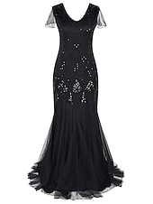 baratos Vestidos Formais-Mulheres Vestido Longo Vestido Maxi Vestido preto Vestido de renda Vestido antigo Vestido de formatura Moda Maduro Vestido elegante Ocasião Especial dia das Bruxas Festa de Noite Normal Tecido Sem