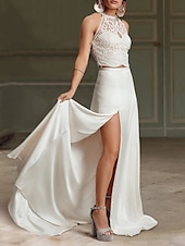 preiswerte Hochzeitskleider-Strand Hochzeits Boho Hochzeitskleider Separates Illusion Hals Ärmellos Separates Spitze Brautoberteile Brautkleider Mit Applikationen 2025