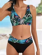 abordables Ensemble de bikinis-Maillots de Bain Bikinis Maillot de bain Femme 2 Pièces Bandes Rayé Grande Taille Bandeau Maillots de bain Sportif Tenues de plage Faire monter