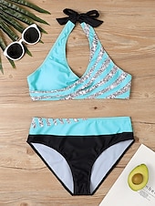 abordables Ensemble de bikinis-Maillots de Bain Bikinis Maillot de bain Femme 2 Pièces Bandes Rayé Grande Taille Bandeau Maillots de bain Sportif Tenues de plage Faire monter