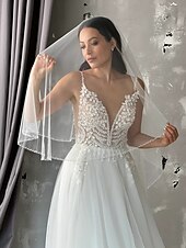 cheap Wedding Veils-One-tier Stylish / Simple Wedding Veil Chapel Veils with Beading Tulle