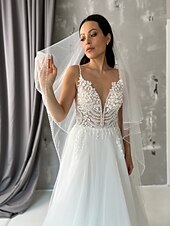 cheap Wedding Veils-One-tier Stylish / Simple Wedding Veil Chapel Veils with Beading Tulle