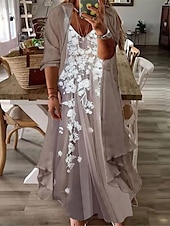 cheap Plus Size Collection-Women&#039;s Plus Size Curve Casual Dress Dress Set Two Piece Dress Floral Long Dress Maxi Dress 3/4 Length Sleeve Print V Neck Fashion Daily Pink Blue Spring Summer L XL XXL 3XL