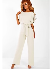 billige Buksedresser og jumpsuits-Jumpsuits elegant kjole bryllupsgjest forlovelse gulvlengde kort erme båt hals med stropper kle deg til å imponere
