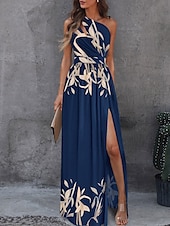 ieftine Rochii de Gală-rochie formală de petrecere pentru femei rochie leagăn rochie lungă rochie maxi verde albastru roz albastru închis curcubeu roșu bej alb negru fără mâneci floral culoare pură decupat imprimeu