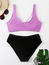 abordables Ensemble de bikinis-Femme Normal Maillots de Bain Bikinis 2 pièces Slip Brésilien Maillot de bain Dos Nu 2 Pièces Faire monter Sexy Imprimé Vacances mode A Ombre Feuille Col en V Sans Manches Maillots de bain
