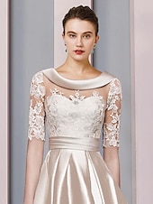 preiswerte Teelänge-A-Linie Mutter der Braut Kleid Hochzeitsgast Elegante Hoch-Tief Scoop-Ausschnitt Asymmetrisch Tee-Länge Satin Spitze Halbärmel mit Applikationen Derby Kleid Renntag Kleid 2025 kostenlose Anpassung