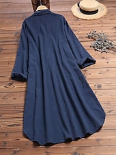 preiswerte Kleider-Damen Maxikleid Leinen-inspirierte Kleider Weißes Kleid Hemdblusenkleid Freizeitkleid Basic Lässig Winterkleid Urlaub Täglich Lässiger Schnitt Einfarbig Langarm Hemdkragen Weiß Gelb Rote Blau Sommer