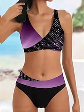 abordables Ensemble de bikinis-Maillots de Bain Bikinis Maillot de bain Femme 2 Pièces Bandes Rayé Grande Taille Bandeau Maillots de bain Sportif Tenues de plage Faire monter