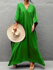 abordables Robes de plage-Robes de plage femme couvrant Vêtements de plage Maxi robe longue Fendue Basique Décontractée Simple Col en V à manches 3/4 Coupe ample Quotidien Vacances Blanche Rouge Été Printemps Taille unique