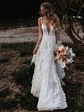 economico abiti da sposa casual-Abiti da Matrimonio Sexy Boho da Spiaggia A-Line Cuore Camisola Spaghetti Strap Coda Corto Pizzo Abiti da Sposa con Appliques Fessura Frontale