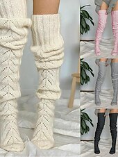 cheap Socks-Women&#039;s Stockings Thigh-High Crimping Socks Winter Tights Thermal Warm High Elasticity Hole Winter Black Pink Grey One-Size