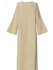 preiswerte Weiße Freizeitkleider-Damen Weiß Kaki Frühling Herbst Maxidress Weißes Kleid Casual kleid Sommerkleid aus Baumwolle Basic Brautkleider schlicht Outdoor Täglich Lockere Passform Einfarbig Rundhalsausschnitt