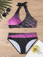 abordables Ensemble de bikinis-Maillots de Bain Bikinis Maillot de bain Femme 2 Pièces Bandes Rayé Grande Taille Bandeau Maillots de bain Sportif Tenues de plage Faire monter