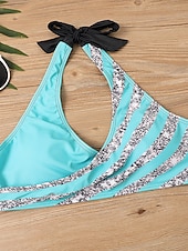 abordables Ensemble de bikinis-Maillots de Bain Bikinis Maillot de bain Femme 2 Pièces Bandes Rayé Grande Taille Bandeau Maillots de bain Sportif Tenues de plage Faire monter