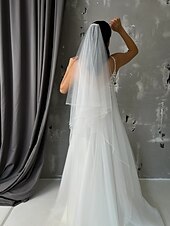 cheap Wedding Veils-One-tier Stylish / Simple Wedding Veil Chapel Veils with Beading Tulle