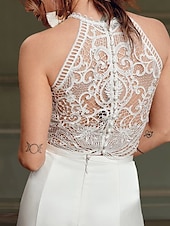 preiswerte Hochzeitskleider-Strand Hochzeits Boho Hochzeitskleider Separates Illusion Hals Ärmellos Separates Spitze Brautoberteile Brautkleider Mit Applikationen 2025