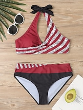 abordables Ensemble de bikinis-Maillots de Bain Bikinis Maillot de bain Femme 2 Pièces Bandes Rayé Grande Taille Bandeau Maillots de bain Sportif Tenues de plage Faire monter