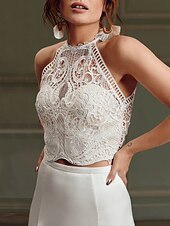 preiswerte Hochzeitskleider-Strand Hochzeits Boho Hochzeitskleider Separates Illusion Hals Ärmellos Separates Spitze Brautoberteile Brautkleider Mit Applikationen 2025