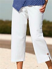 economico Pantaloni-Per donna Pantaloni di lino Chino Simillino Tasche laterali Spacco cascante Polpaccio Nero