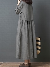 halpa Mekot-Naisten Musta Kevät Syksy Pitkä mekko Maxi mekko Pellava-inspiroidut mekot Rento mekko Puuvillapellavamekko Perus Vapaa-aika ulko- Päivittäin Viikonloppu Loose Fit Skottiruutukuvio Tiukka pyöre
