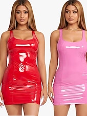 ieftine Bodycon Club Dresses-Pentru femei Rochie Mini Rochie de petrecere Rochie de vacanta Bodycon Rochie sexy Stilat fierbinte De Bază În aer liber Vacanță Petrecere Zvelt Culoare pură Fără manșon U Adânc Negru Roz Îmbujorat