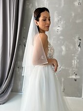 cheap Wedding Veils-One-tier Stylish / Simple Wedding Veil Chapel Veils with Beading Tulle