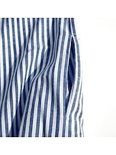 cheap Print Cotton &amp; Linen Dresses-Women&#039;s Black White Light Green Summer Spring Fall Maxi Dress Cotton Linen Dresses Casual Dress Shift Dress Basic Casual Outdoor Winter Dress Vacation Loose Fit Striped Shirt Collar