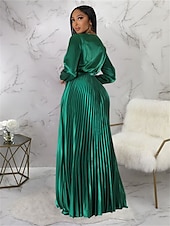 preiswerte Kleider für den-Damen kleid lang abendkleider Etuikleid Schaukelkleid Einfarbig Modisch Romantisch Party kleid hochzeitsgast Cocktailparty Gefaltet Mit Gürtel Langarm V Ausschnitt Kleid Regular Fit Schwarz Weiß Blau