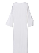 preiswerte Weiße Freizeitkleider-Damen Weiß Kaki Frühling Herbst Maxidress Weißes Kleid Casual kleid Sommerkleid aus Baumwolle Basic Brautkleider schlicht Outdoor Täglich Lockere Passform Einfarbig Rundhalsausschnitt